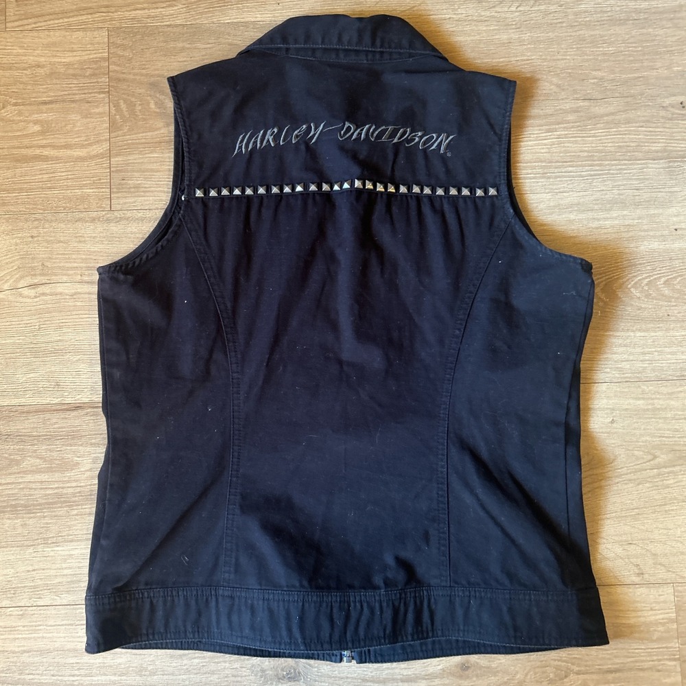 Harley Davidson Womens Black Studded Zip Up Biker Vest - Picture 4 of 4